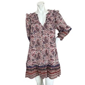Cleobella Reign Boho Babydoll Ruffle Collar ButtonDown Long Sleeve Mini Dress XS